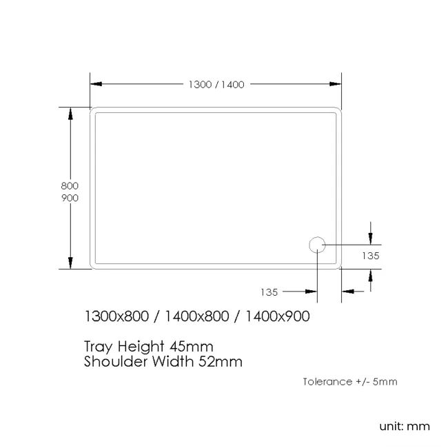 London Rectangular Stone Shower Tray 1300x800mm & Riser Kit