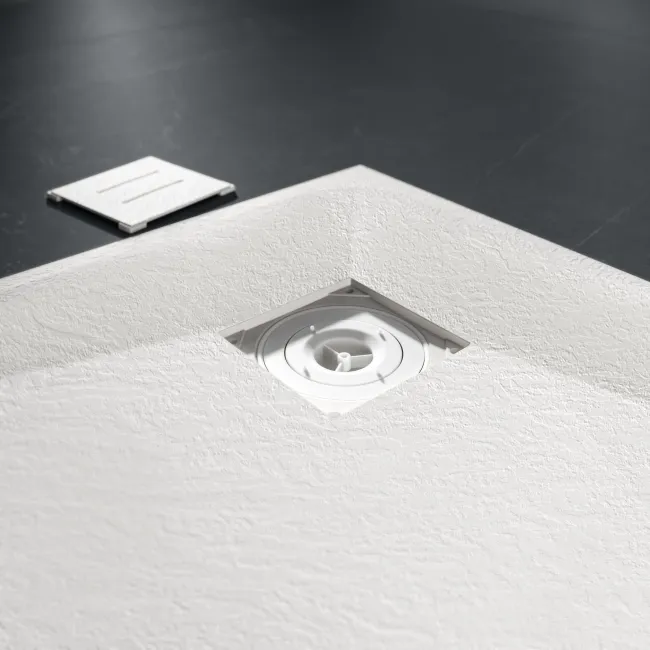Berlin Quadrant Matt White Slate Effect SMC Composite Shower Tray 900x900mm