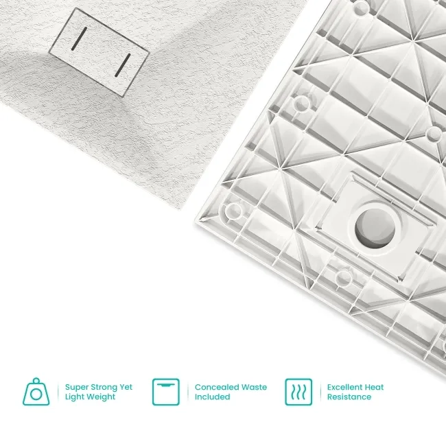 Berlin Rectangular Matt White Slate Effect SMC Composite Shower Tray 1500x800mm