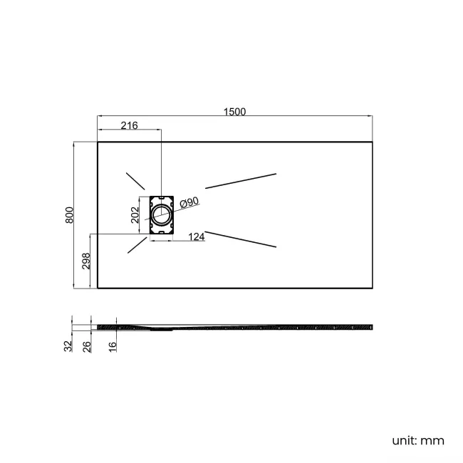 Berlin Rectangular Matt White Slate Effect SMC Composite Shower Tray 1500x800mm