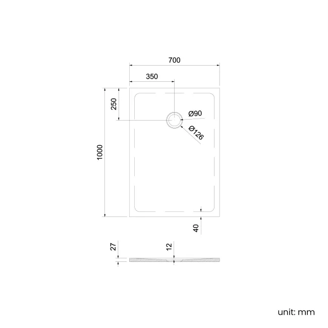 Seoul Low Profile Rectangular Matt White Stone Shower Tray 1000x700mm