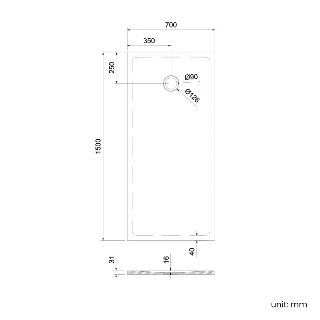 Seoul Low Profile Rectangular Matt White Stone Shower Tray 1500x700mm