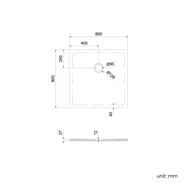 Seoul Low Profile Square Matt White Stone Shower Tray 800x800mm