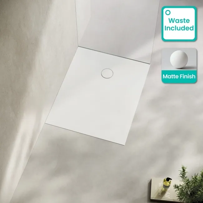 Seoul Low Profile Rectangular Matt White Stone Shower Tray 1000x800mm