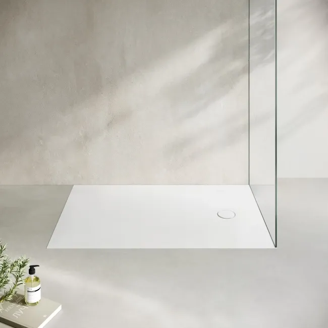 Seoul Low Profile Rectangular Matt White Stone Shower Tray 1400x800mm