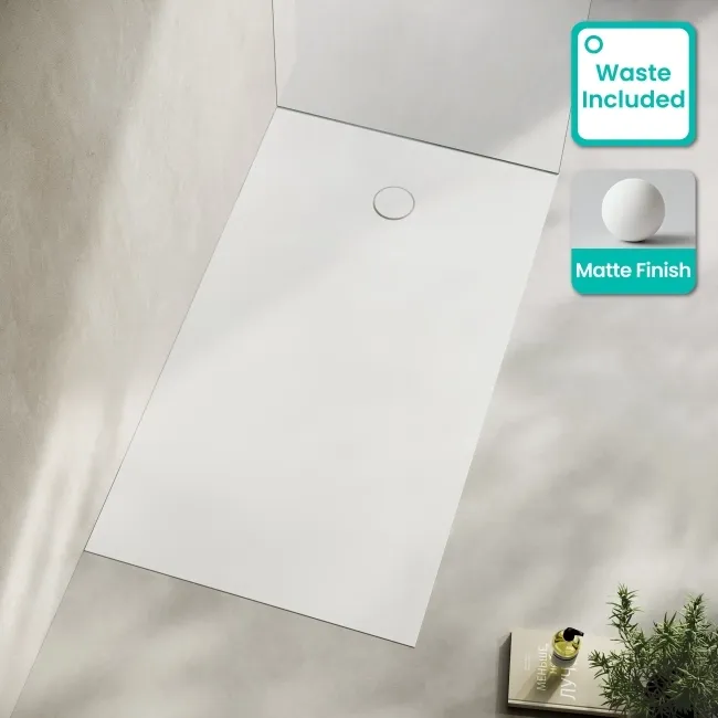 Seoul Low Profile Rectangular Matt White Stone Shower Tray 1600x800mm