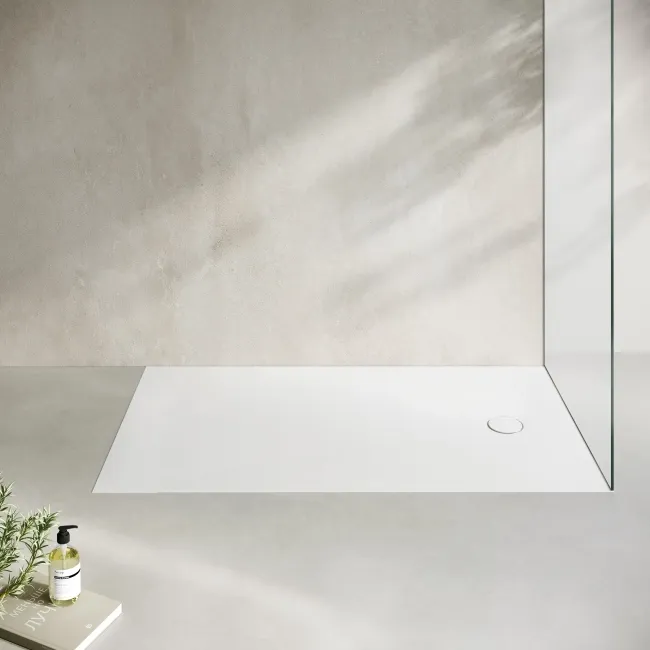 Seoul Low Profile Rectangular Matt White Stone Shower Tray 1600x800mm