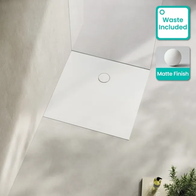 Seoul Low Profile Square Matt White Stone Shower Tray 900x900mm
