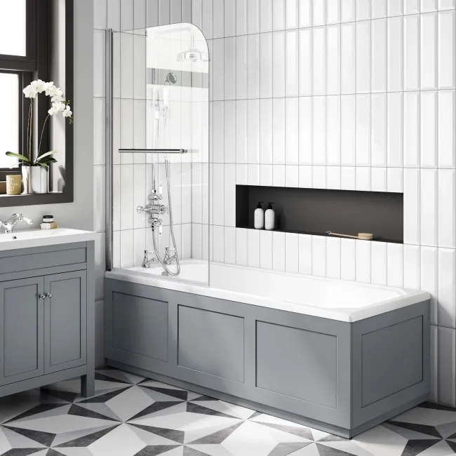 Warwick 1700x700 Traditional Shower Bath & 6mm Easy Clean Screen with Rail