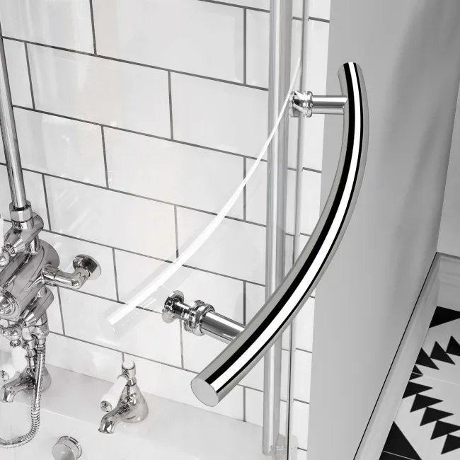 P Shaped 1700 Shower Bath with Front Panel & 6mm Easy Clean Screen with Rail - Right Handed