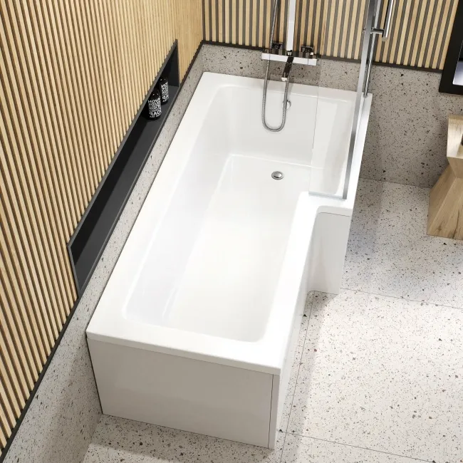 L Shaped 1700 Shower Bath & 6mm Easy Clean Screen with Rail - Right Handed