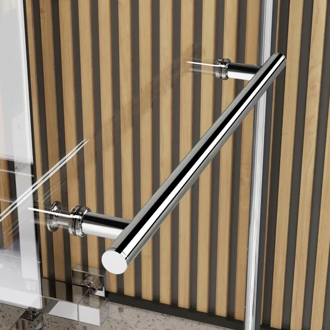 L Shaped 1600 Shower Bath with Front Panel & 6mm Easy Clean Screen with Rail - Right Handed