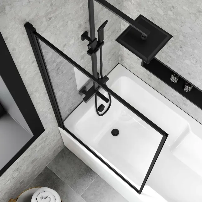 Dover 1700x750 Keyhole Shower Bath & 6mm Easy Clean Matt Black Framed Bath Screen