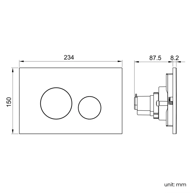 Idaho Pneumatic Compact Top & Front Wall Hung Toilet Frame and Concealed Cistern with Chrome Flush Plate - Round Buttons