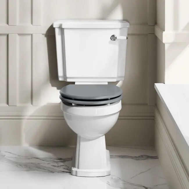 Hudson Traditional Close Coupled Toilet With Dove Grey Wooden Seat