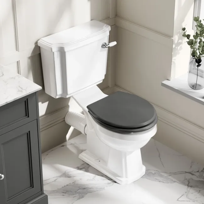 Hudson Traditional Close Coupled Toilet With Graphite Grey Wooden Seat