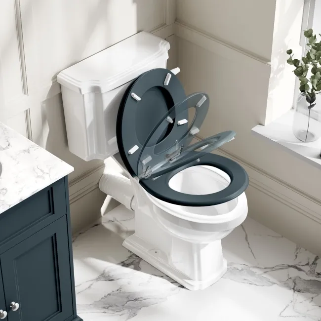 Hudson Traditional Close Coupled Toilet With Inky Blue Wooden Seat