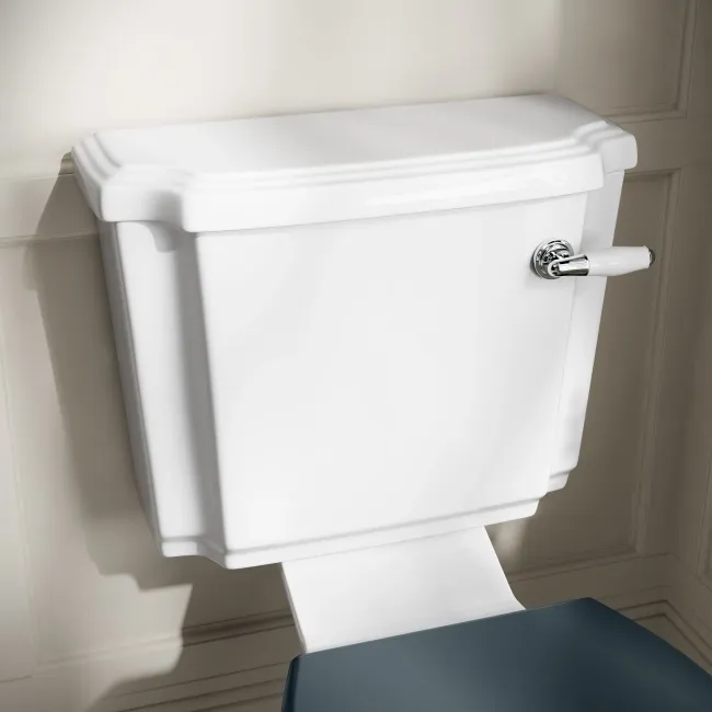 Hudson Traditional Close Coupled Toilet With Inky Blue Wooden Seat