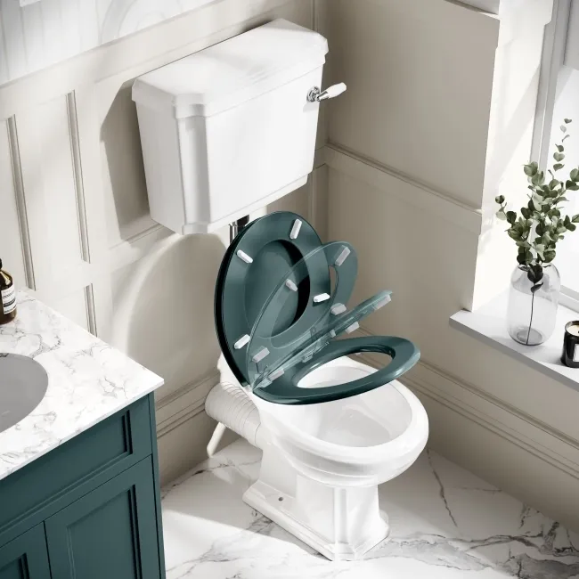 Hudson Traditional Toilet With Low-Level Cistern and Midnight Green Wooden Seat