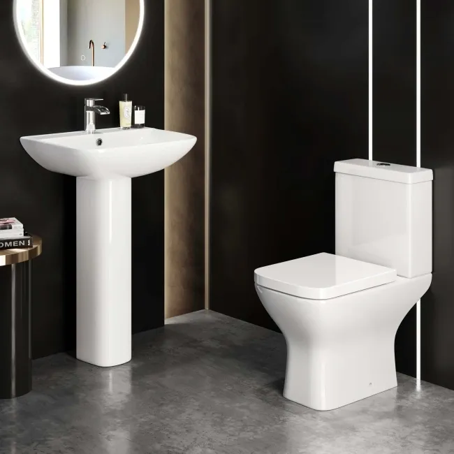 Atlanta Rimless Close Coupled Toilet & Pedestal Basin Set