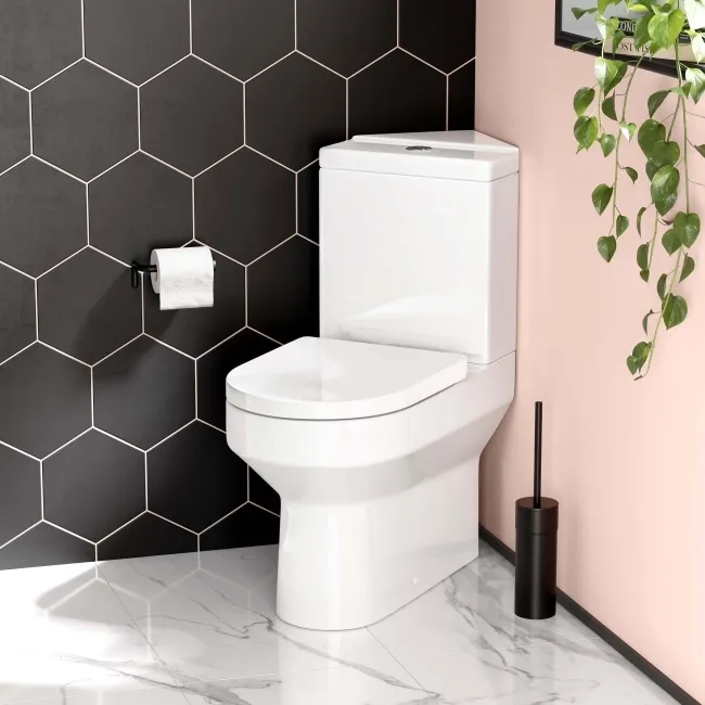 Denver Rimless Fully Back to Wall Close Coupled Corner Toilet With Soft Close Seat