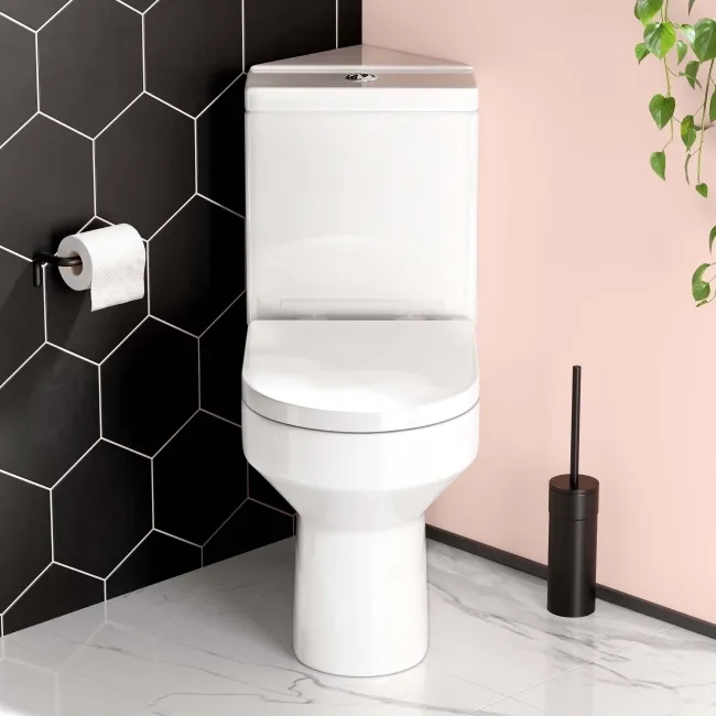 Denver Rimless Fully Back to Wall Close Coupled Corner Toilet With Soft Close Seat