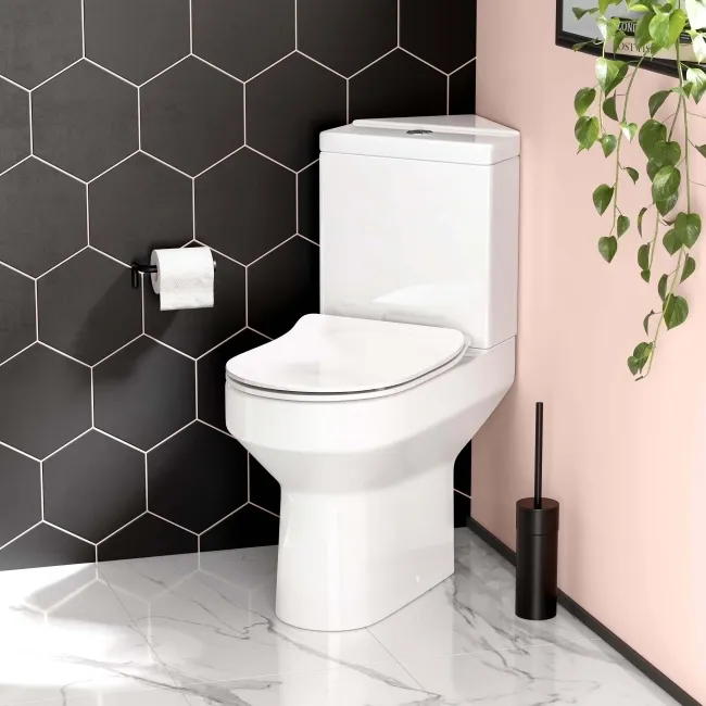 Denver Rimless Comfort Height Close Coupled Corner Toilet With Soft Close Slim Seat