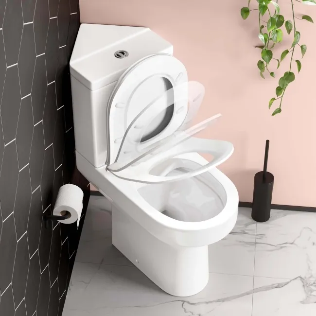 Denver Rimless Comfort Height Close Coupled Corner Toilet With Soft Close Slim Seat