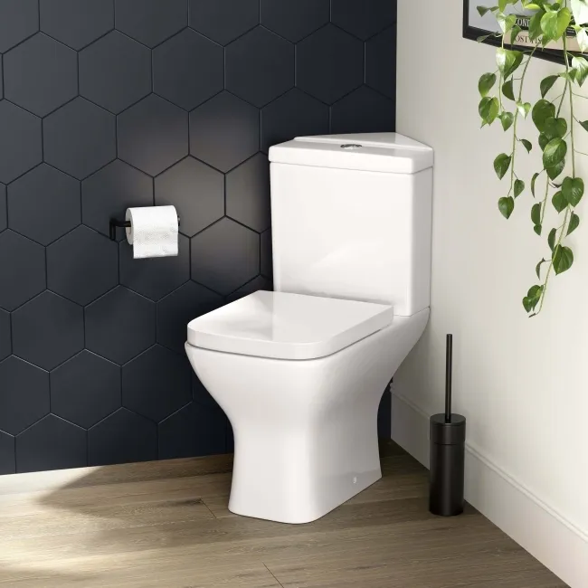 Atlanta Rimless Close Coupled Corner Toilet With Soft Close Seat