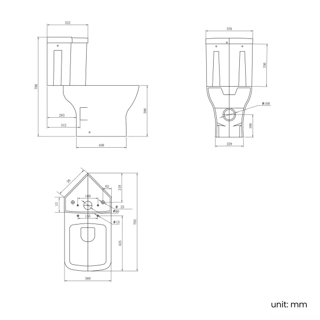 Atlanta Close Coupled Corner Toilet With Soft Close Slim Seat