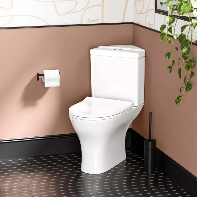 Orlando Close Coupled Corner Toilet With Soft Close Slim Seat
