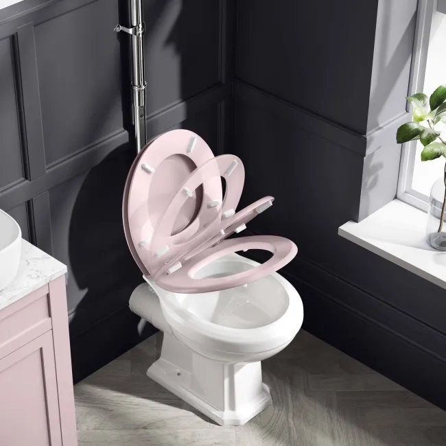 Hudson Traditional Toilet With High-Level Cistern and Cashmere Pink Wooden Seat