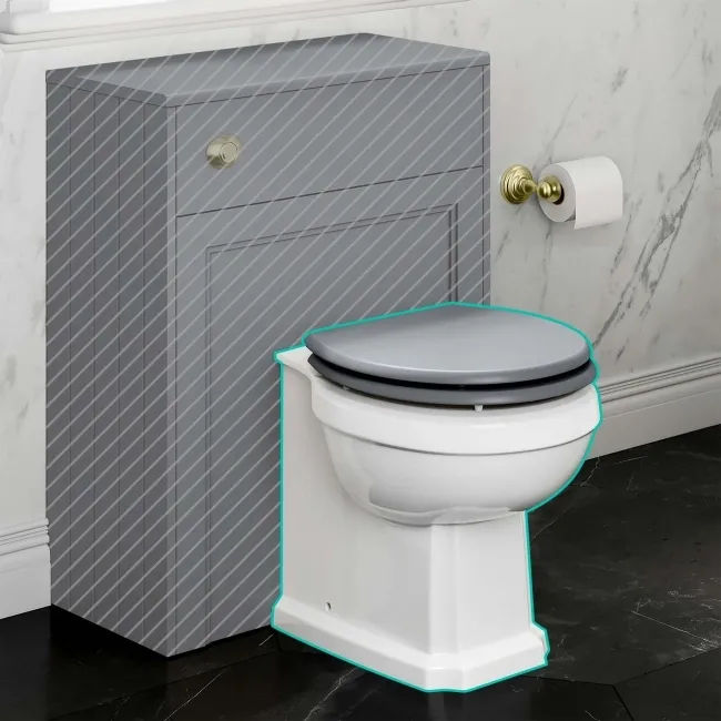 Hudson Traditional Back To Wall Toilet With Dove Grey Wooden Seat - Brushed Brass Hinges