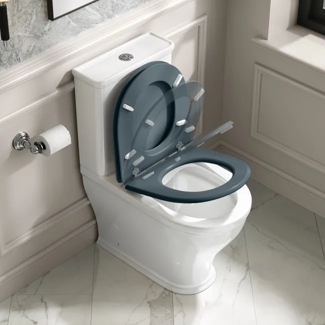 Kansas Traditional Rimless Close Coupled Toilet With Inky Blue Wooden Seat