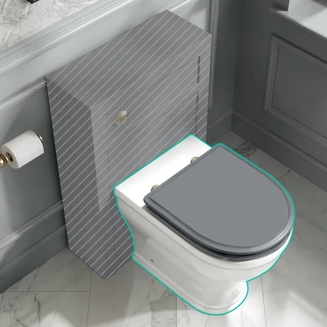 Kansas Traditional Rimless Back To Wall Toilet With Dove Grey Wooden Seat - Brushed Brass Hinges