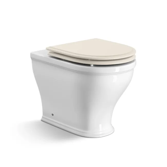 Kansas Traditional Rimless Back To Wall Toilet With Chalk White Wooden Seat
