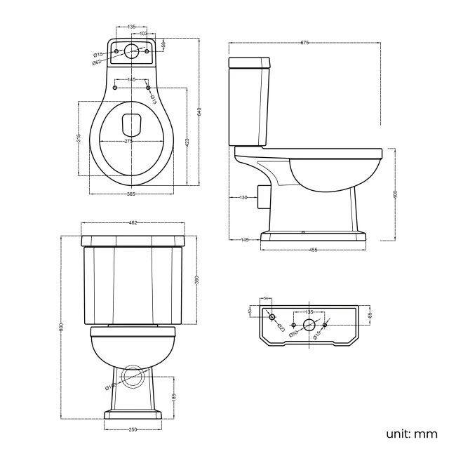 Enid Traditional Close Coupled Toilet With Gloss White Wooden Seat
