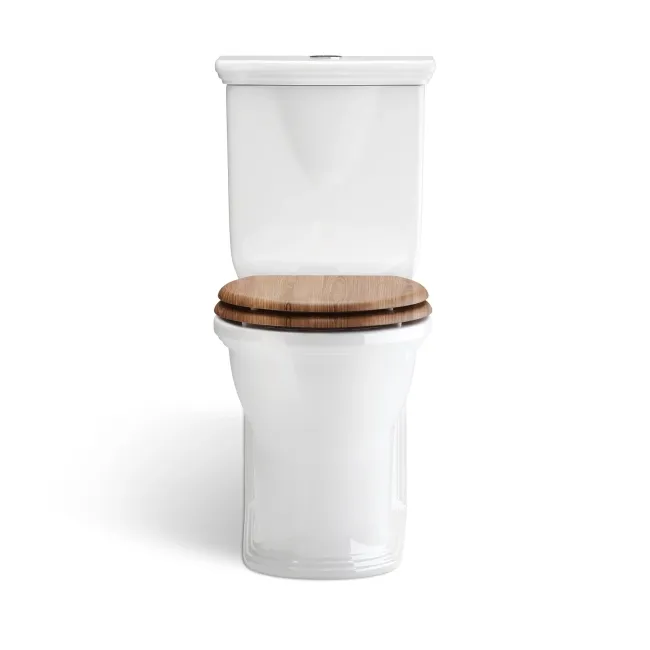 Alma Traditional Rimless Close Coupled Toilet With Oak Effect Wooden Soft Close Seat