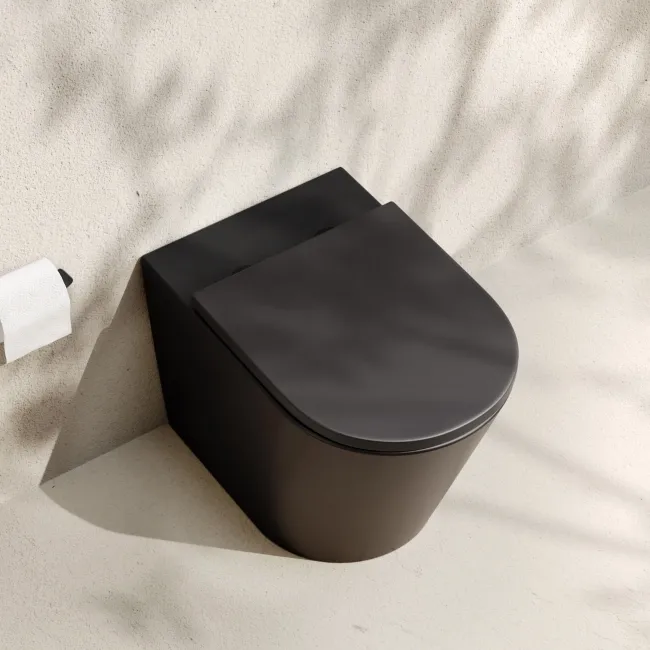 Loma Matt Black Rimless Back To Wall Toilet With Premium Soft Close Seat