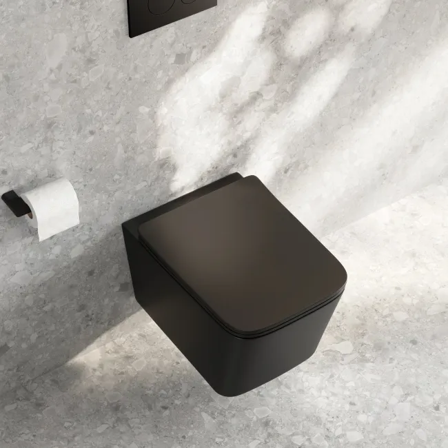 Kent Matt Black Rimless Tornado Wall Hung Toilet With Premium Soft Close Slim Seat