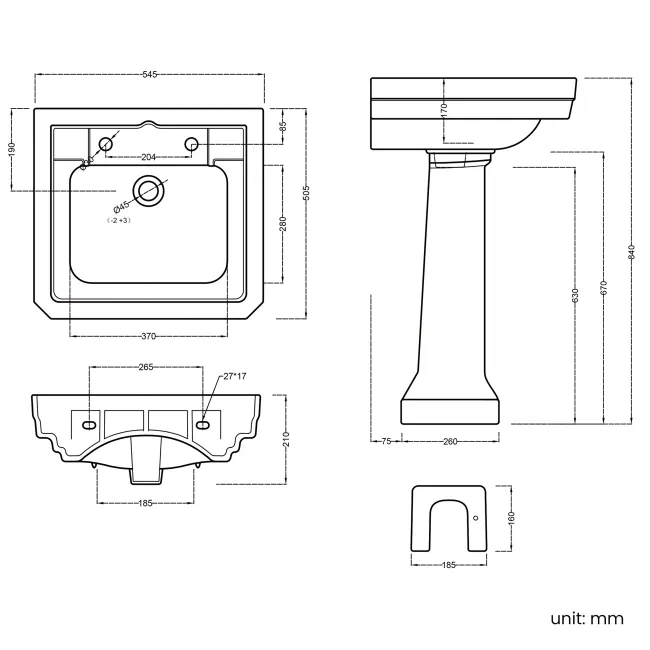 Enid Traditional Close Coupled Toilet With Gloss White Wooden Seat & Pedestal Basin - Double Tap Hole