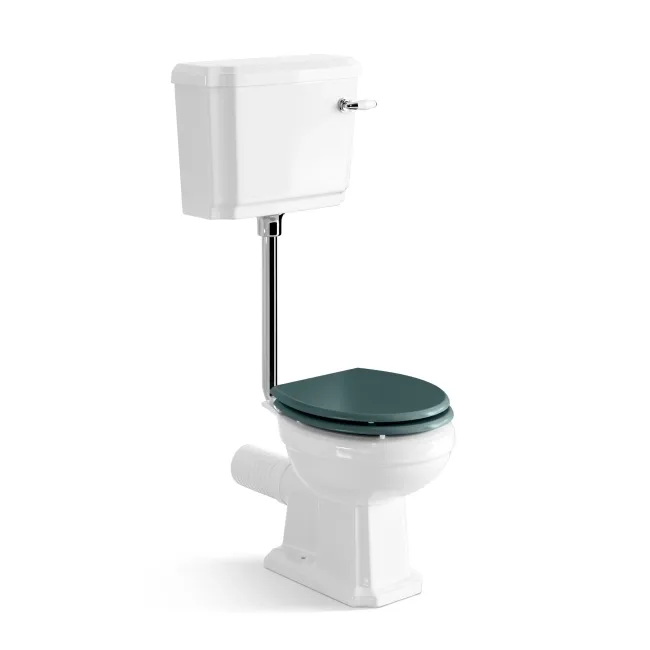Hudson Traditional Low-Level Toilet With Midnight Green Seat & Pedestal Basin - Single Tap Hole