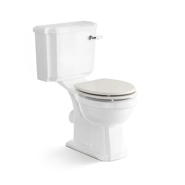 Hudson Traditional Close Coupled Toilet With Cotton White Seat & Pedestal Basin - Single Tap Hole
