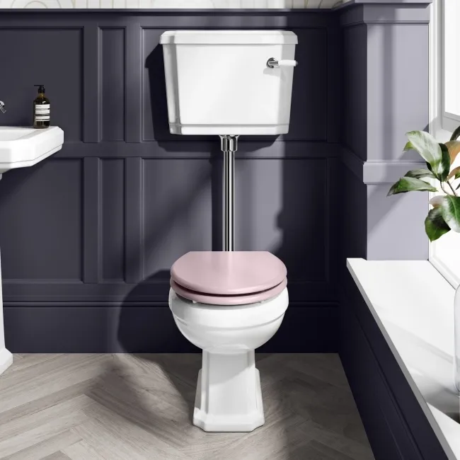 Hudson Traditional Low-Level Toilet With Cashmere Pink Seat & Pedestal Basin - Single Tap Hole