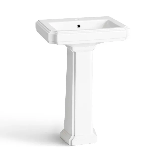Hudson Traditional High-Level Toilet With Cotton White Seat & Pedestal Basin - Single Tap Hole