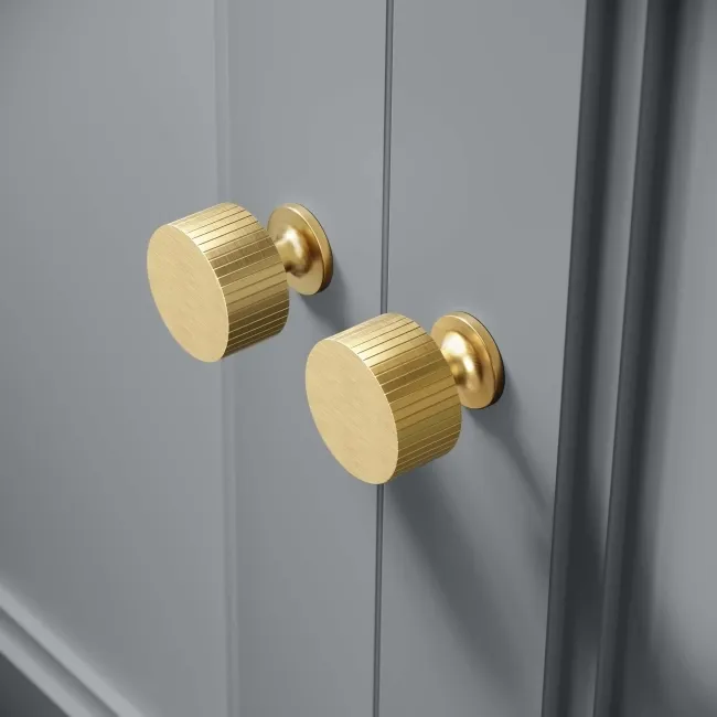 Dove Grey Wall Hung Cabinet 700x600mm - Brushed Brass Accents