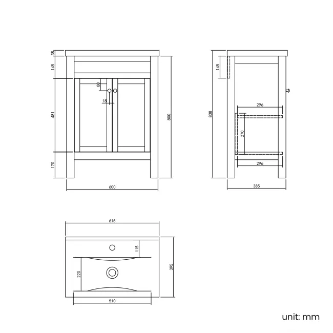Bermuda Dove Grey Basin Vanity 600mm