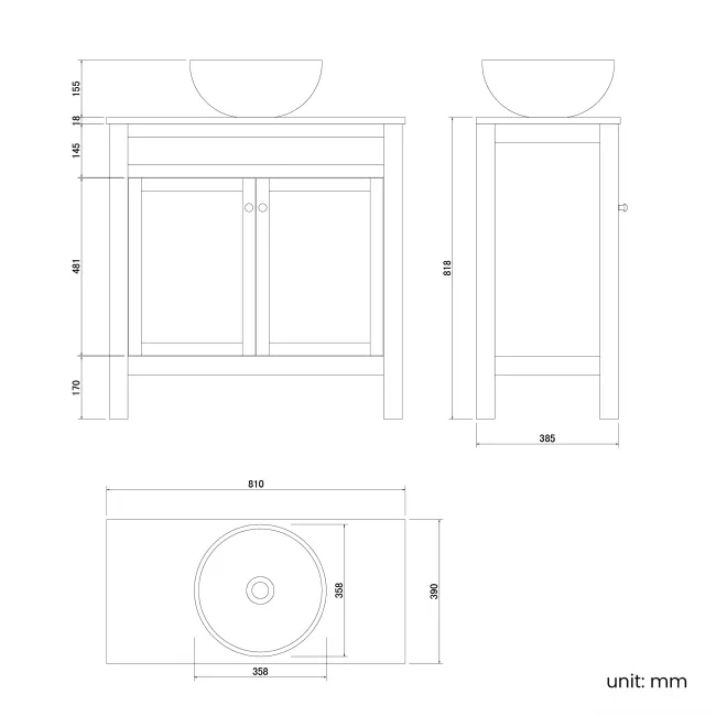 Bermuda Dove Grey Vanity With Round Counter Top Basin 800mm