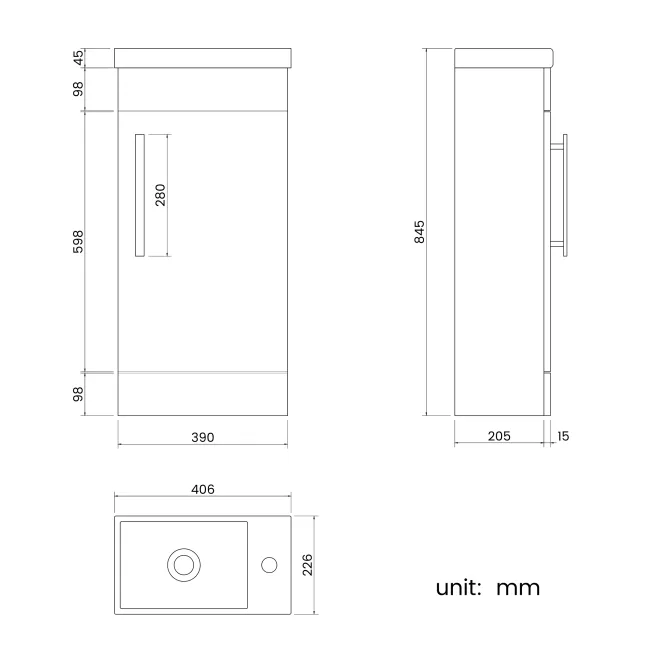 Avon Stone Grey Cloakroom Floor Standing Basin Vanity 400mm