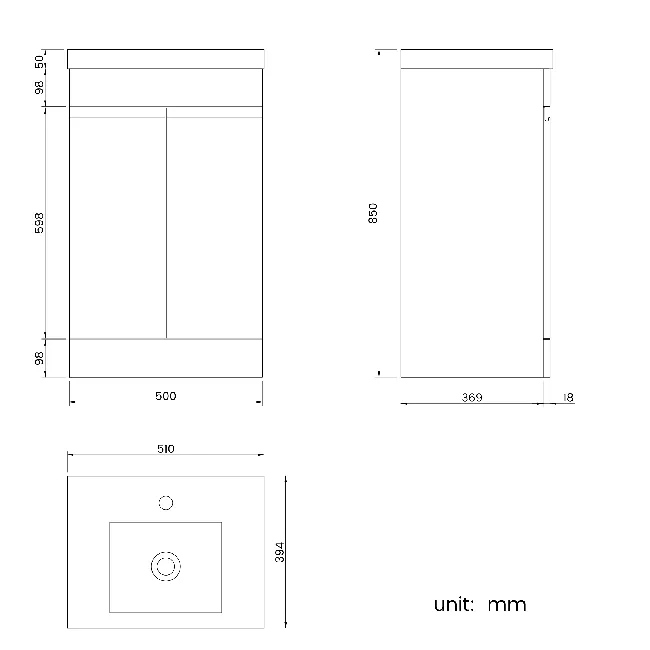 Trent Stone Grey Basin Vanity 500mm